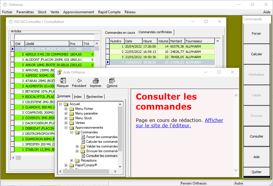 Aide sur commandes